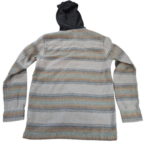 Billabong Men's Baja Flannel Button Up Hoodie Shirt Gray/Brown Surf Skate Stripe - Picture 3 of 6